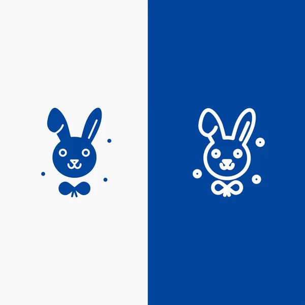 Bunny, Pasen, konijn lijn en glyph effen pictogram blauwe banner lijn — Stockvector