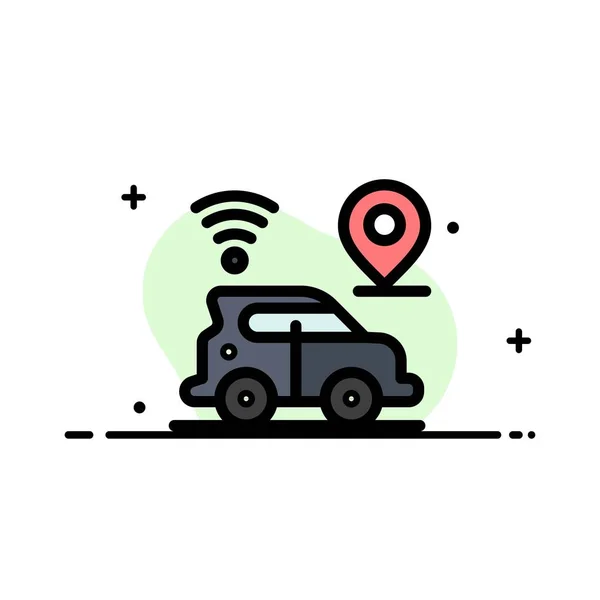 Автомобіль, місцезнаходження, карта, технології Бізнес плоска лінія заповнена значок V — стоковий вектор