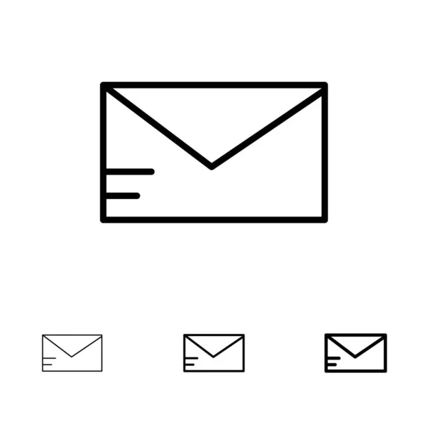 Posta, E-posta, Okul Kalın ve ince siyah çizgi simgesi seti — Stok Vektör