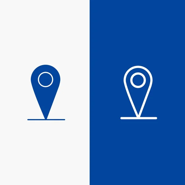 Ubicación, Mapa, Línea de Pin y Glifo Icono sólido Banner azul Línea a — Archivo Imágenes Vectoriales