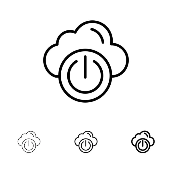 Nuvem, Energia, Rede, Off Bold e fino conjunto de ícones de linha preta — Vetor de Stock