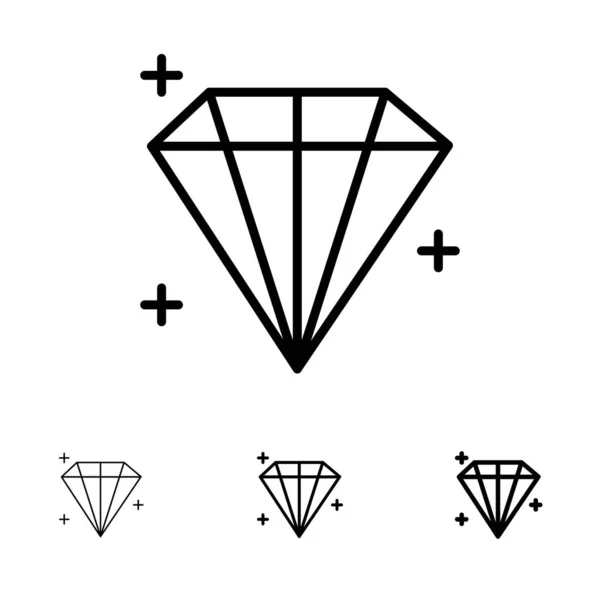 Diamante, Joya, Usuario Negrita y delgada línea negra icono conjunto — Vector de stock