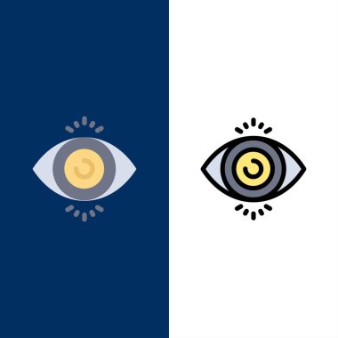 Göz Testi, Arama, Bilim Simgeler. Düz ve Çizgi Dolu Simge Seti 