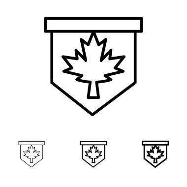Etiket, Yaprak, Kanada, İşaret Kalın ve ince siyah çizgi simge seti