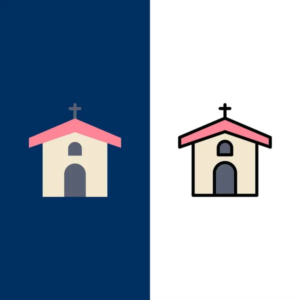 教堂， 庆祝， 基督教， 十字架， 复活节图标.扁平和 L — 图库矢量图片