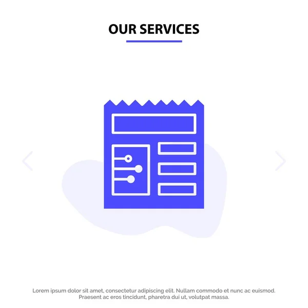 Nuestros servicios Documento, Basic, Ui Solid Glyph Icon Tarjeta Web Templ — Vector de stock