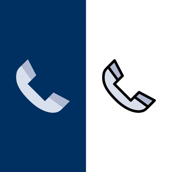 Anrufen, telefonieren, klingeln, telefonieren. flache und mit Linien gefüllte Icons — Stockvektor