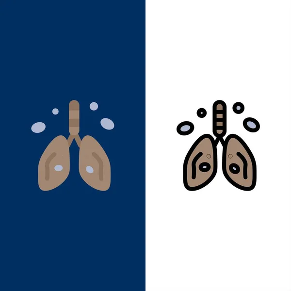 Pollution, Cancer, Heart, Lung, Organ  Icons. Flat and Line Fill — Stock Vector