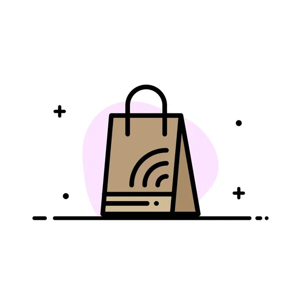 Bolso, bolso, Wifi, línea plana del negocio de compras llenó Vec del icono — Archivo Imágenes Vectoriales