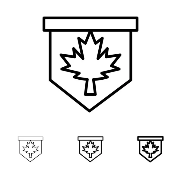 Tag, Blatt, Kanada, Zeichen fett und dünne schwarze Linie Icon Set — Stockvektor