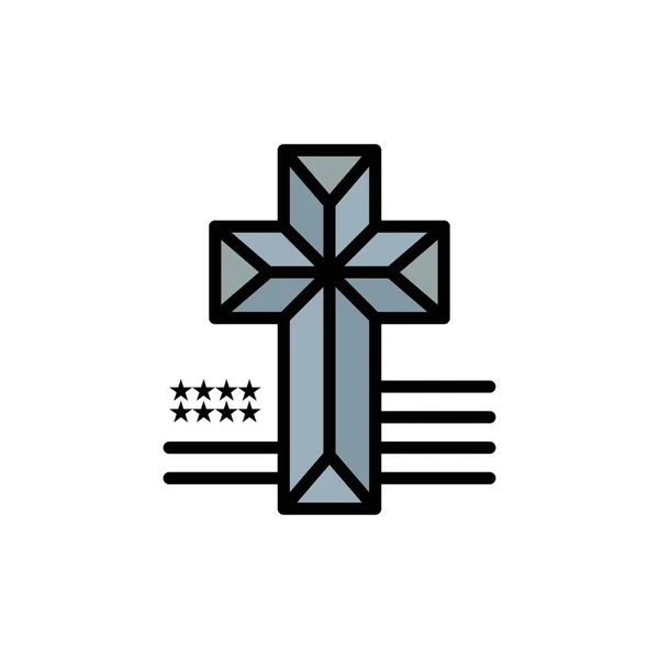 Американская, Крестообразная, Церковная Плоская Цвет Икона. Векторный иконный баннер — стоковый вектор
