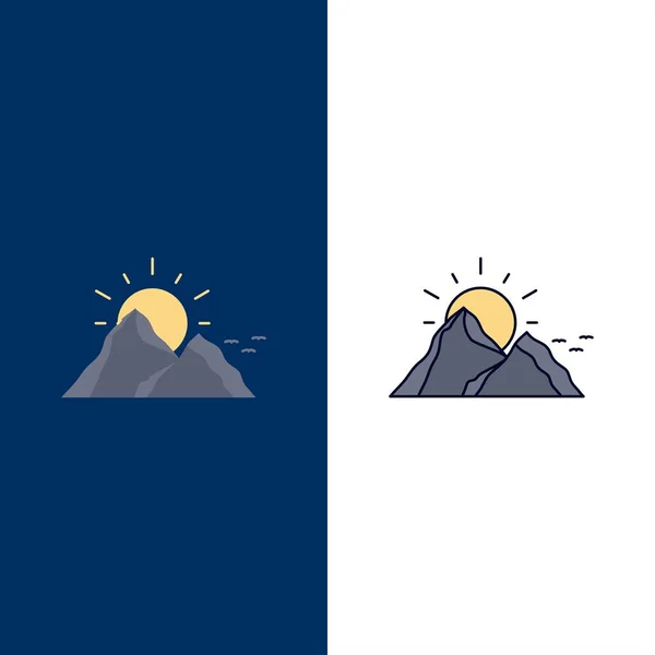 Heuvel, landschap, natuur, berg, zon plat kleur pictogram vector — Stockvector