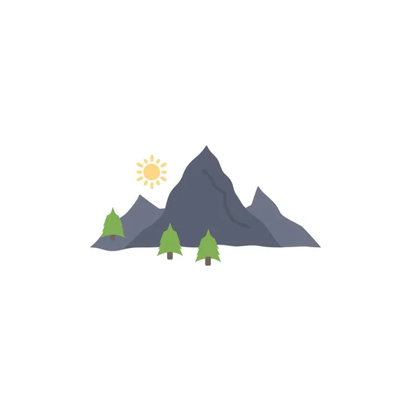 Montanha, paisagem, colina, natureza, árvore Flat Color Icon Vector —  Vetores de Stock