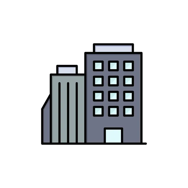 Hotel, Kochen, zu Hause, Stadt flache Farbe Symbol. Banner mit Vektorsymbol — Stockvektor
