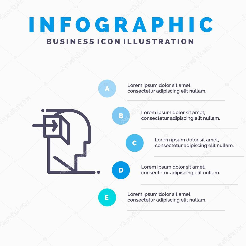 Door, Human, Inner, Mind, Minded Line icon with 5 steps presenta