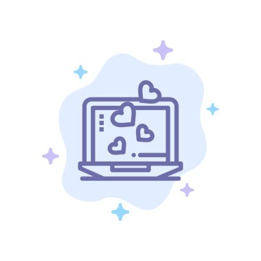 Dizüstü Bilgisayar, Aşk, Kalp, Soyut Bulut Backgro Üzerinde Düğün Mavi Simge