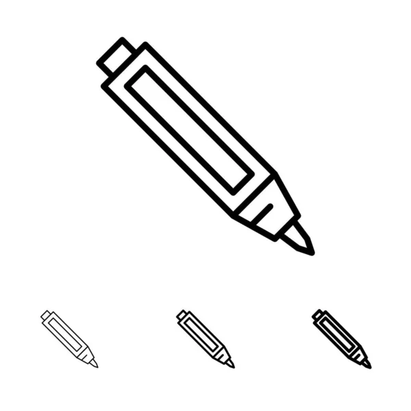 Освіта, перо, олівець сміливий і тонкий набір іконок чорного рядка — стоковий вектор