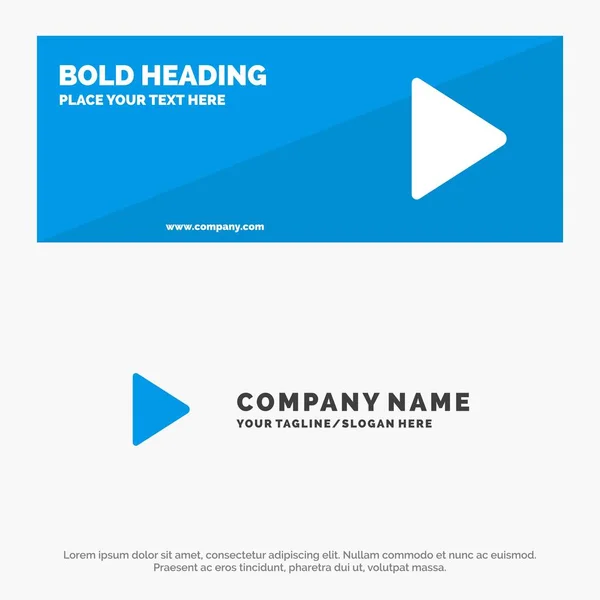 Reproducir, Vídeo, Twitter SOlid icono del sitio web Banner y logotipo de la empresa — Vector de stock