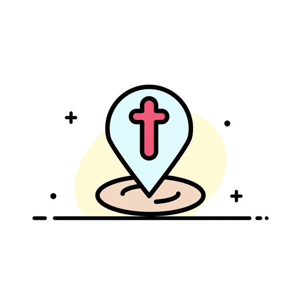 Location, Map, Easter, Pin Business Flat Line Fill Icon Vecto — стоковый вектор