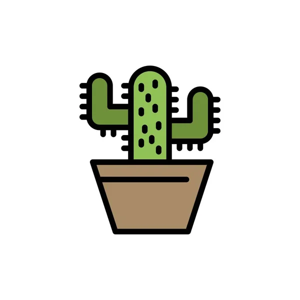 Cactus, Nature, Pot, Spring Flat Color Icon. Bannière d'icône vectorielle — Image vectorielle