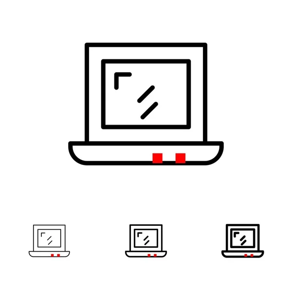 Веб, дизайн, ноутбук Жирный и тонкий черный набор значков линии — стоковый вектор