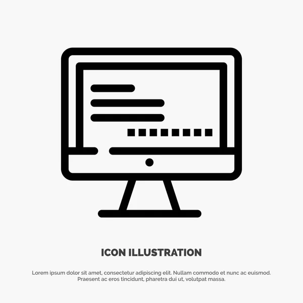 Computador, Monitor, Texto, Educação Vector Line Icon — Vetor de Stock