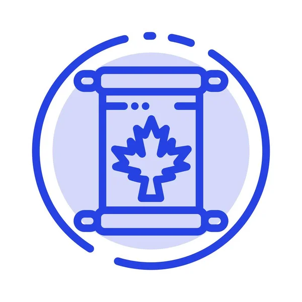 Opmerking, herfst, Canada, blad blauw pictogram met stippellijn lijn — Stockvector