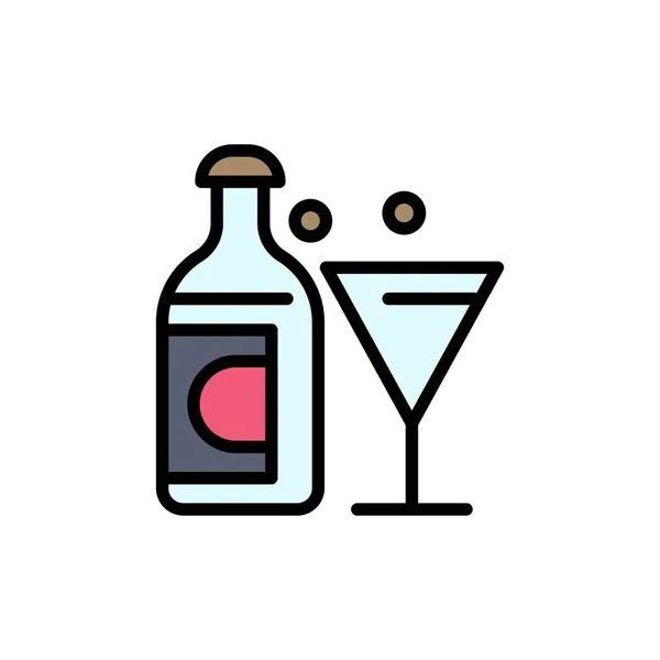 Вино, стекло, бутылка, икона Пасхального плоского цвета. Векторный значок — стоковый вектор