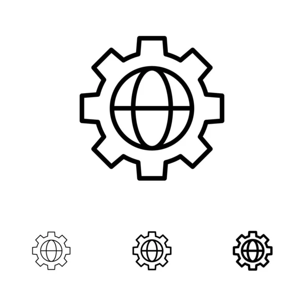 Gear, Установка, Глобус Смелый и тонкий черный набор значок линии — стоковый вектор