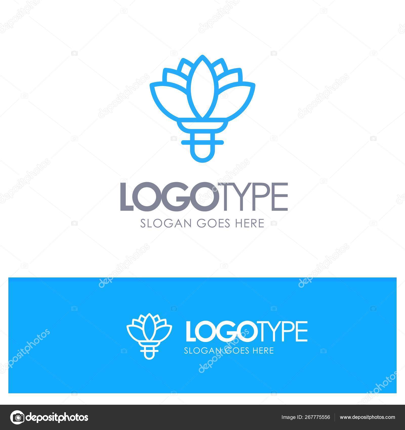 Flower, Plant, Rose, Spring Blue Outline Logo Place for Tagline Stock