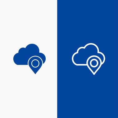 Bulut, Harita, Pin, Marker Hattı ve Glyph Solid simgesi Mavi afiş Li