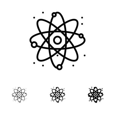 Atom, Enerji, Güç, Lab Kalın ve ince siyah çizgi simge seti
