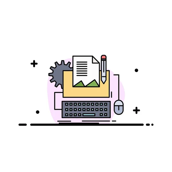 Tipo Escritor, papel, ordenador, papel, teclado Color plano Icono Ve — Vector de stock