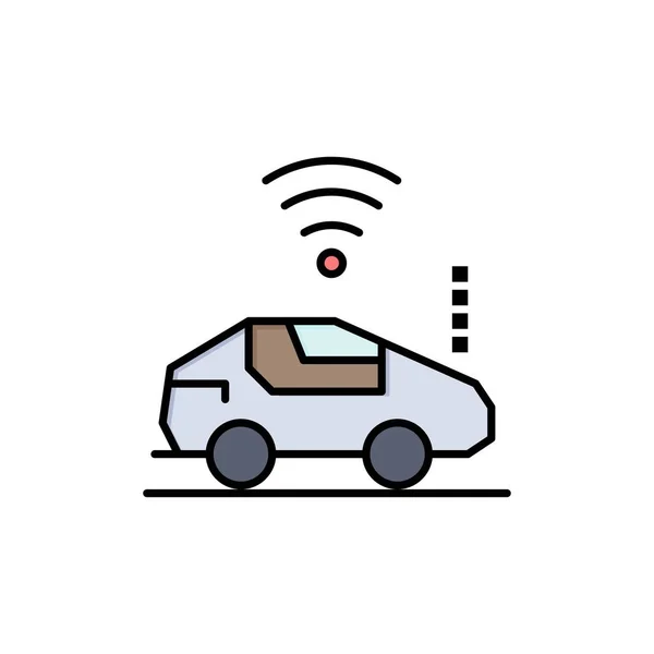 Auto, Voiture, Wifi, Signal Flat Color Icon. Bannière d'icône vectorielle Tem — Image vectorielle