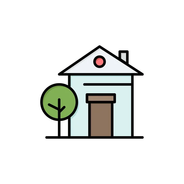 Gebäude, Haus, Haus, Hotel-Flachbild-Symbol. Banner mit Vektorsymbolen — Stockvektor