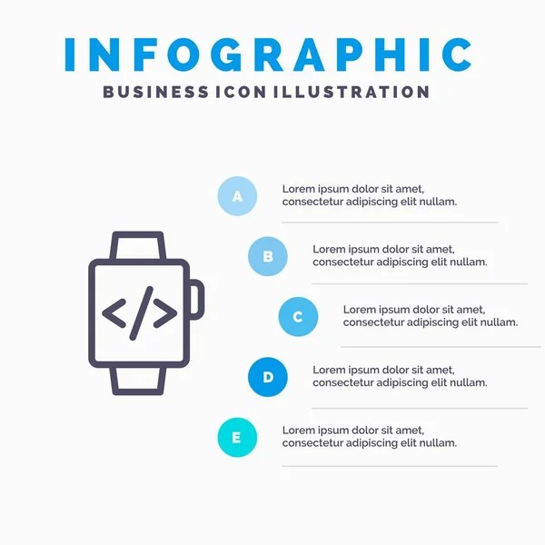 Watch, Hand Watch, Time Clock Line icon with 5 steps presentatio — Stock Vector