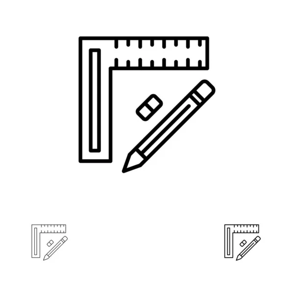 Lineal, Bau, Bleistift, Reparatur, Design fett und dünn schwarz — Stockvektor