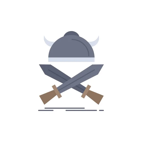 Bataille, emblème, viking, guerrier, épées Flat Color Icon vecteur — Image vectorielle