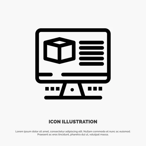 Computer, Box, Internet, Monitor Vektor Line Icon — Stockvektor