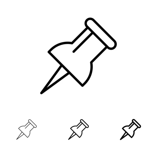 Marker, PIN vet en dunne zwarte lijn icon set — Stockvector