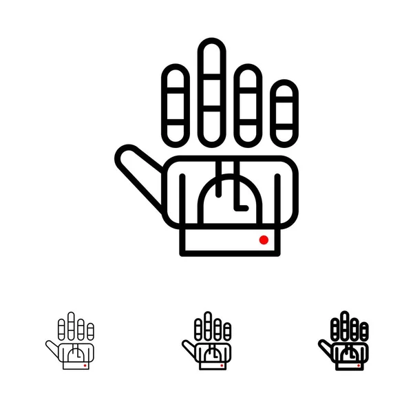 Tracking, handschoen, handje, technologie vet en dun zwart lijn pictogram — Stockvector