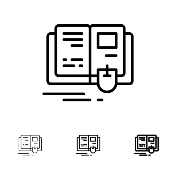 Buch, Bildung, Wissen, Maus fett und dünne schwarze Linie Symbol — Stockvektor