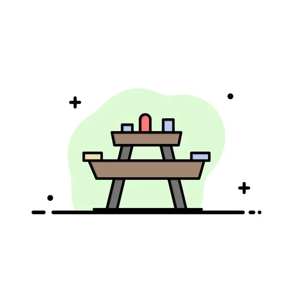 长凳， 食品， 公园， 座位， 野餐业务平线填充图标 — 图库矢量图片