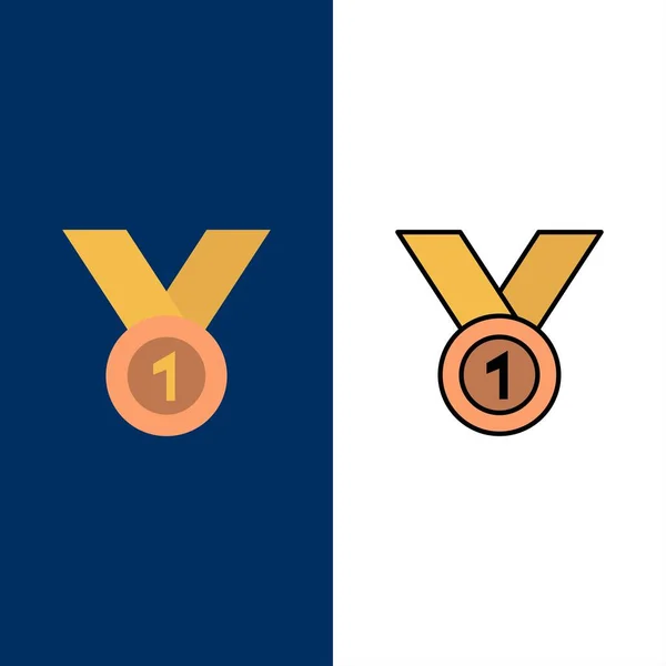 Gewinner, Erreichen, Auszeichnung, Führer, Medaille, Schleife, Win-Icons. flach — Stockvektor