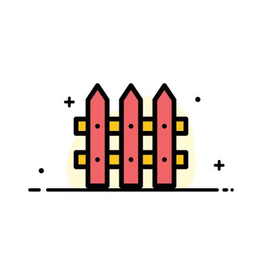 İnşaat, Çit, Bahçe İş Düz Hat Dolgulu Simge Vektör