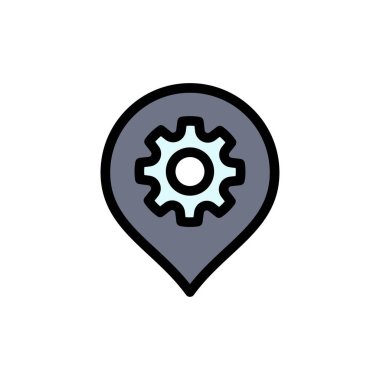 Dişli, Ayar, Konum, Harita Düz Renk Simgesi. Vektör simgesi banne