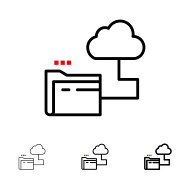 Bulut, Klasör, Depolama, Dosya Kalın ve ince siyah çizgi simgesi kümesi
