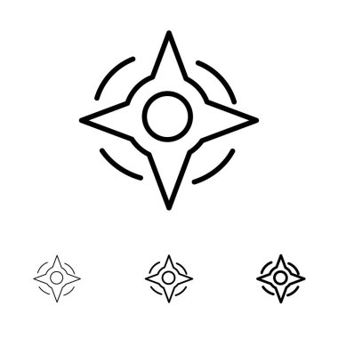 Pusula, Gezinme, Yol Kalın ve ince siyah çizgi simgesi seti