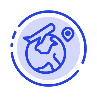 Dünya, konum, Fly, Job mavi noktalı çizgi çizgisi simgesi