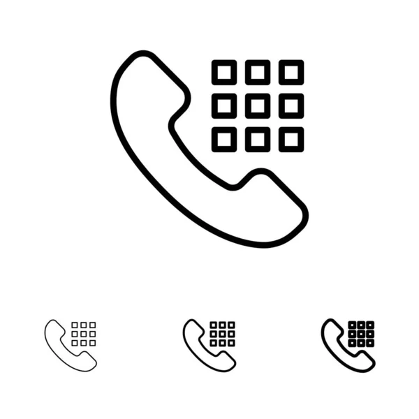 Bel, dial, telefoon, toetsen vet en dunne zwarte lijn icon set — Stockvector